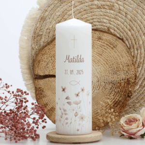 Taufkerze "Blumenwiese" altrosa & creme