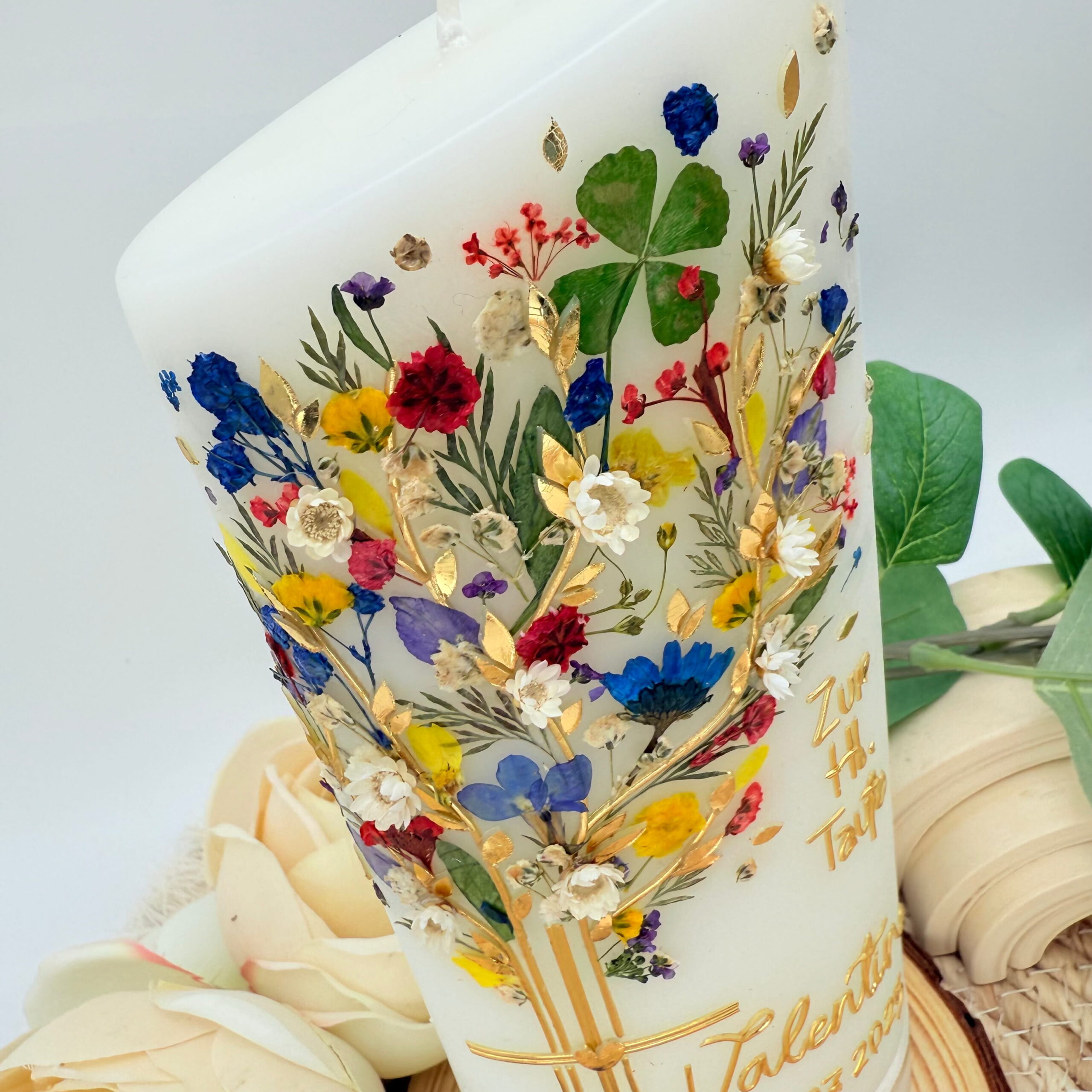 Taufkerze "Lebensbaum" Trockenblumen buntverliebt – Bild 3