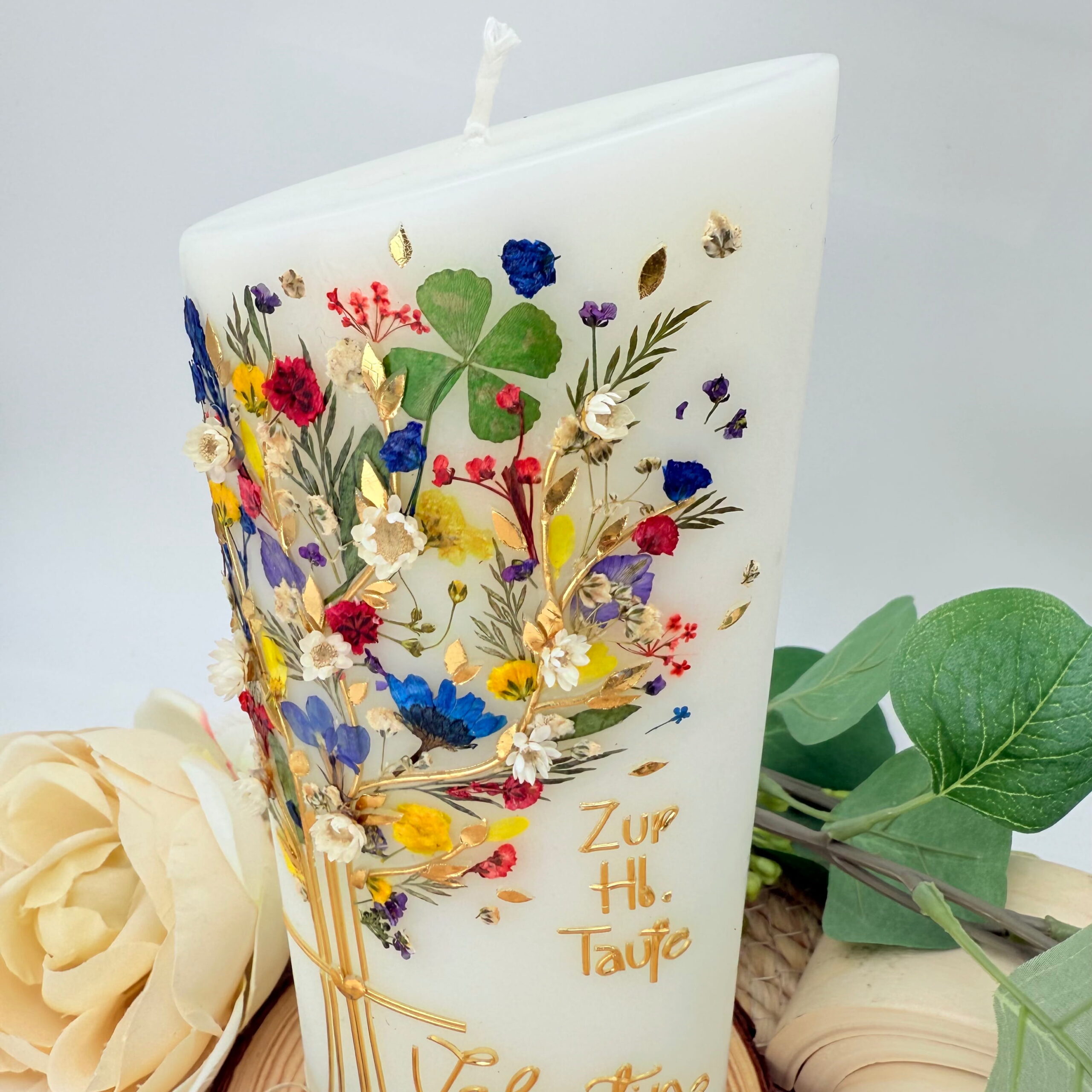 Taufkerze "Lebensbaum" Trockenblumen buntverliebt – Bild 2