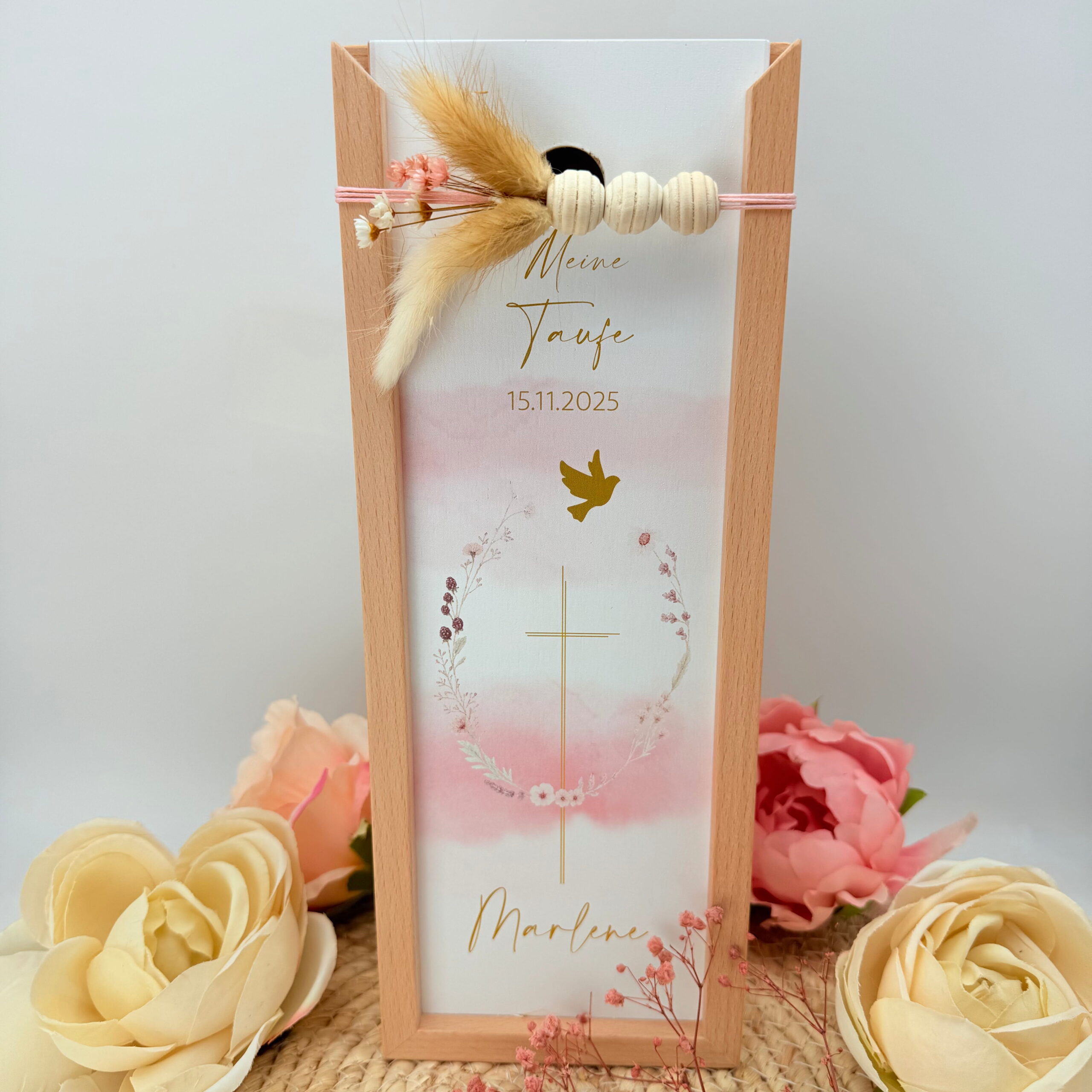 Taufkerze "Blumenranke" Himbeerschimmer – Bild 8