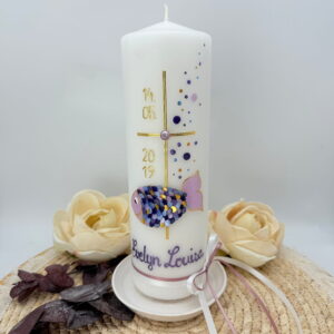 Taufkerze "Fisch" lila & gold