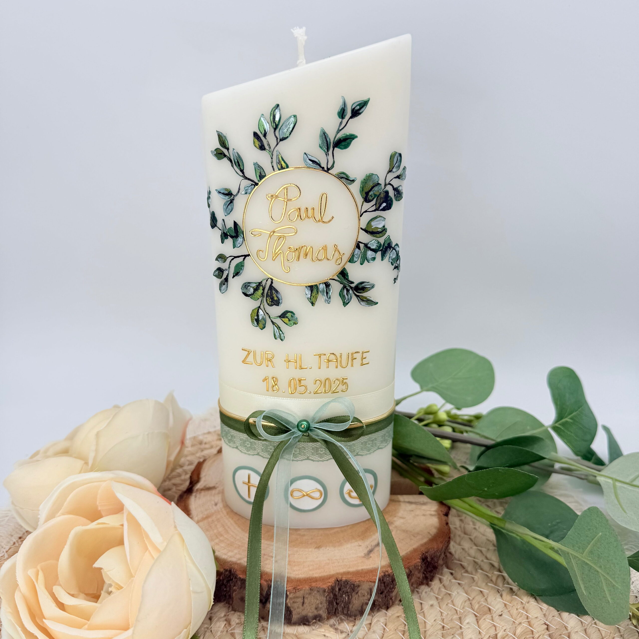 Taufkerze "Lebenskreis" Eukalyptus – Bild 5