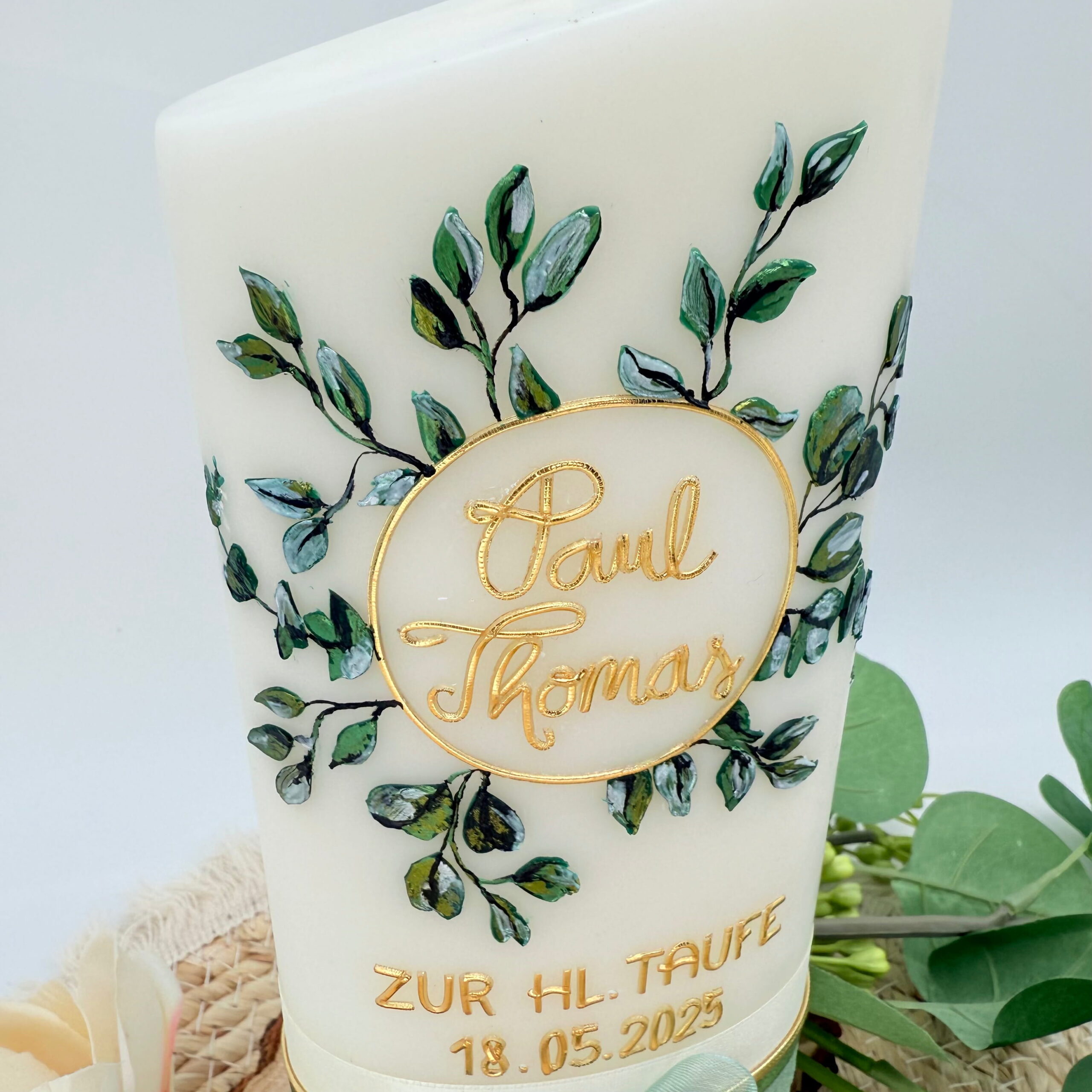 Taufkerze "Lebenskreis" Eukalyptus – Bild 3