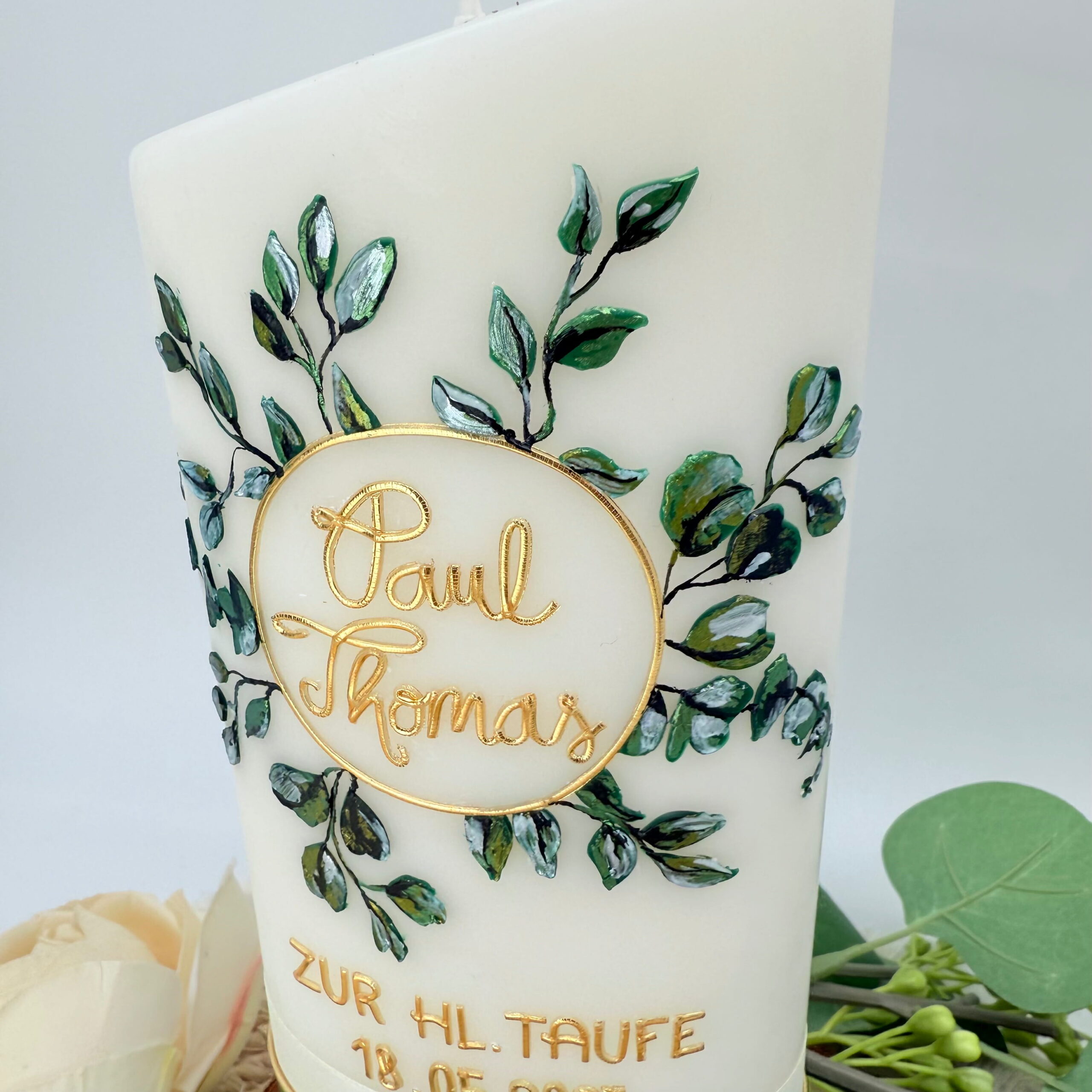 Taufkerze "Lebenskreis" Eukalyptus – Bild 2