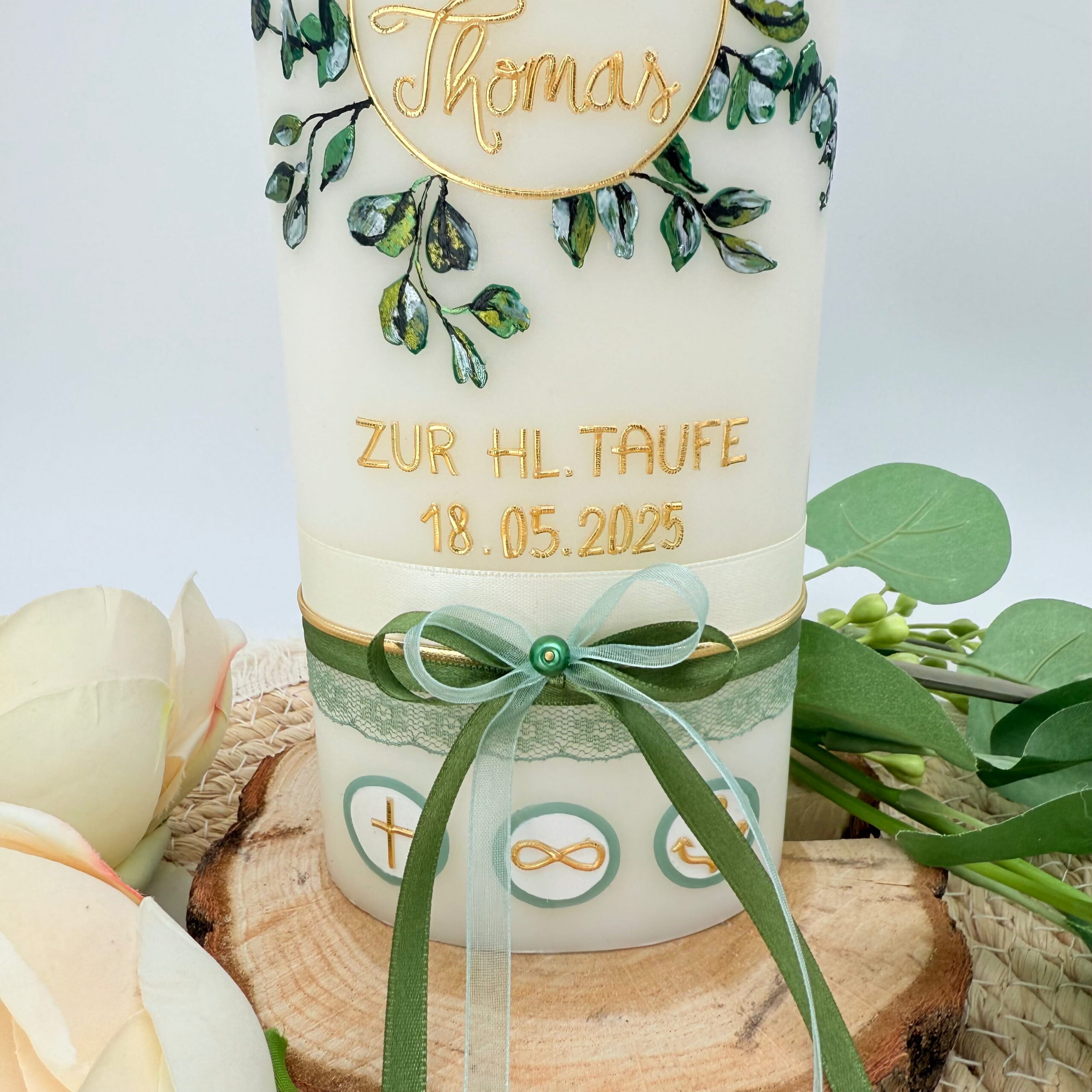 Taufkerze "Lebenskreis" Eukalyptus – Bild 4