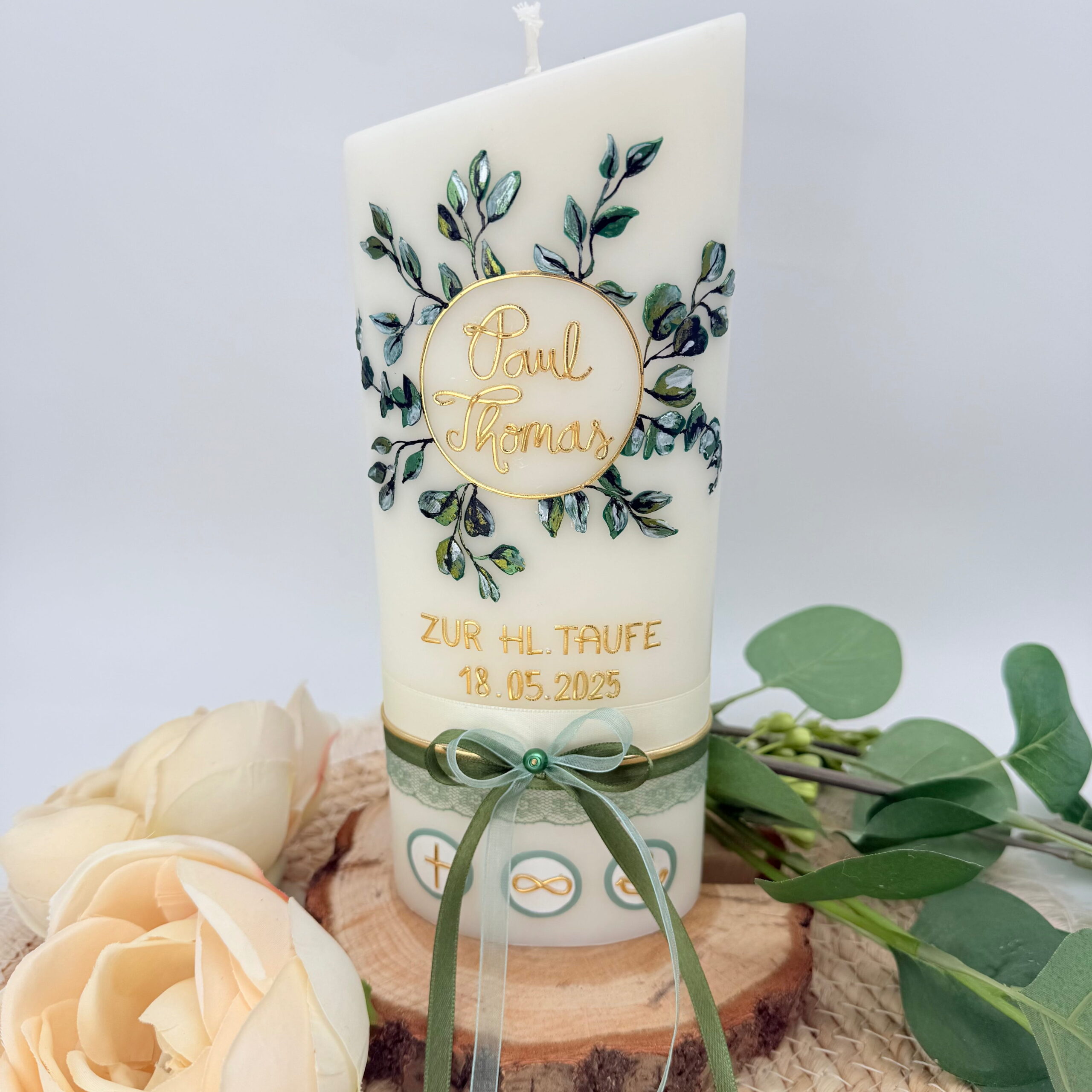 Taufkerze "Lebenskreis" Eukalyptus