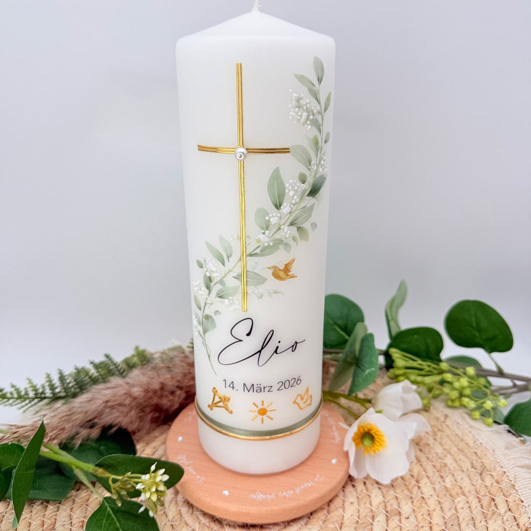 Taufkerze "Blätterranke" Schleierkraut