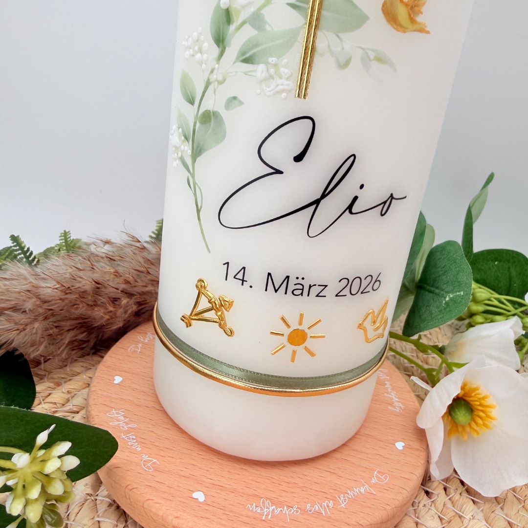 Taufkerze "Blätterranke" Schleierkraut – Bild 3