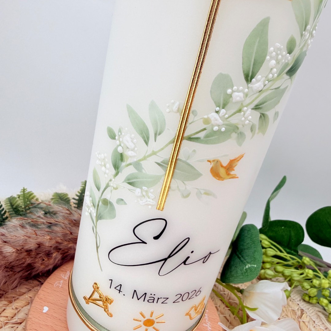 Taufkerze "Blätterranke" Schleierkraut – Bild 4