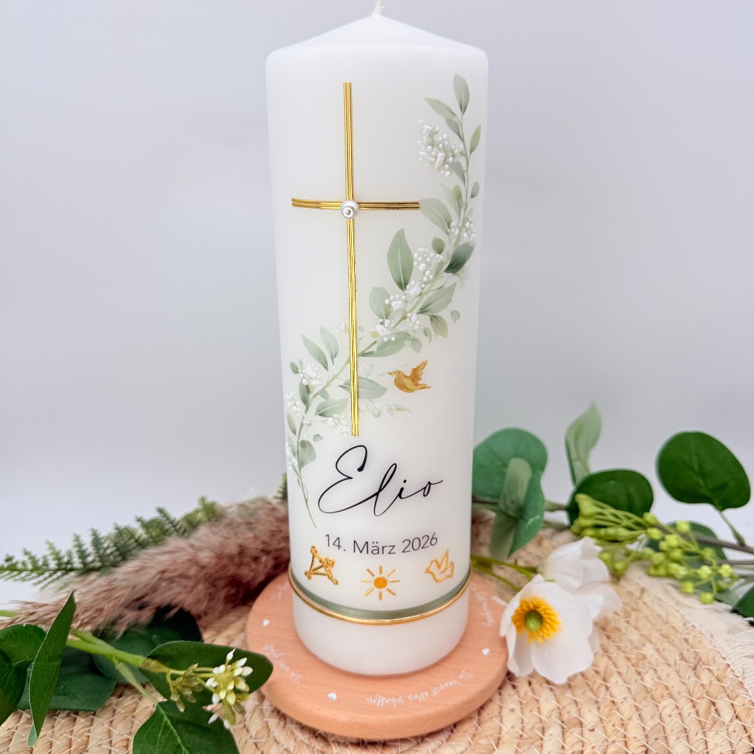 Taufkerze "Blätterranke" Schleierkraut – Bild 2
