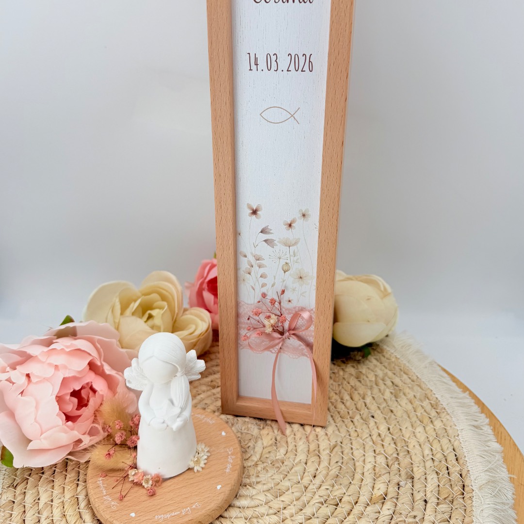 Tauf- oder Kommunionskerze "Blumenwiese" altrosa & creme – Bild 12