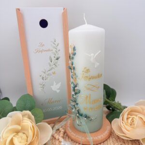 Taufkerze "Blätterranke" Eucalyptusschimmer