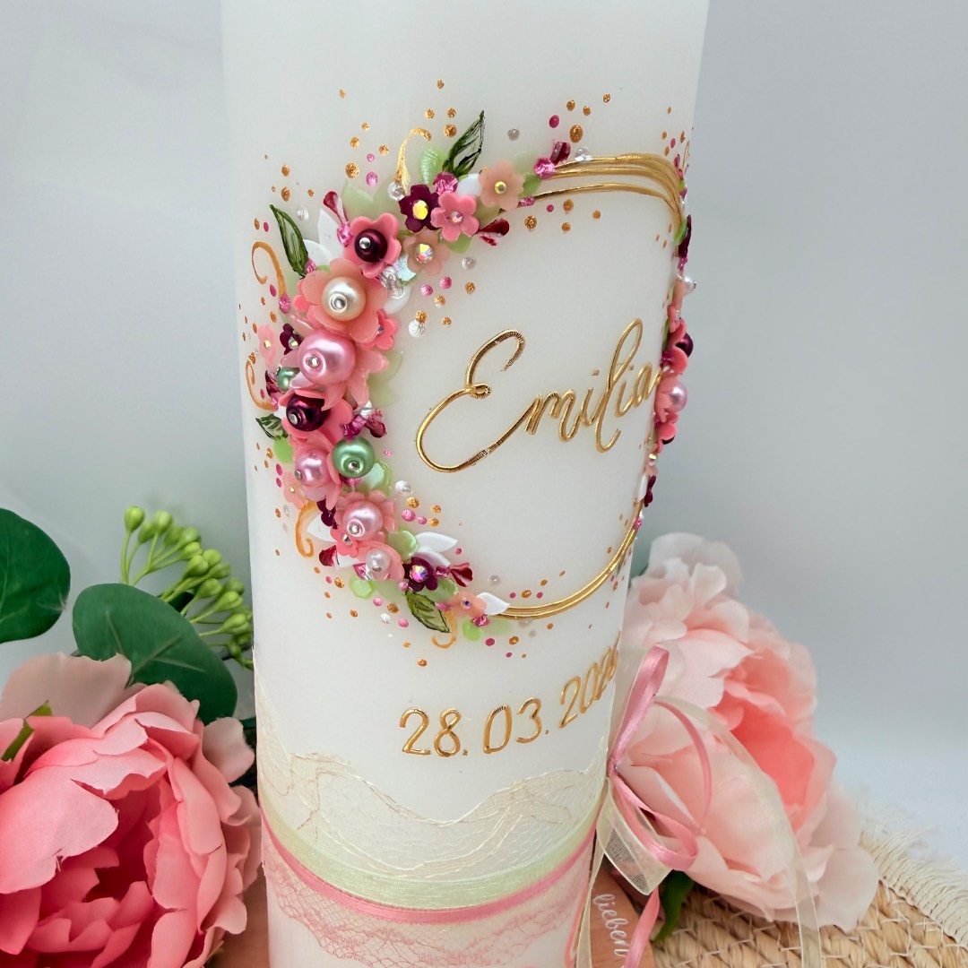 Taufkerze "Flowerloop" frühlingsrosa – Bild 5