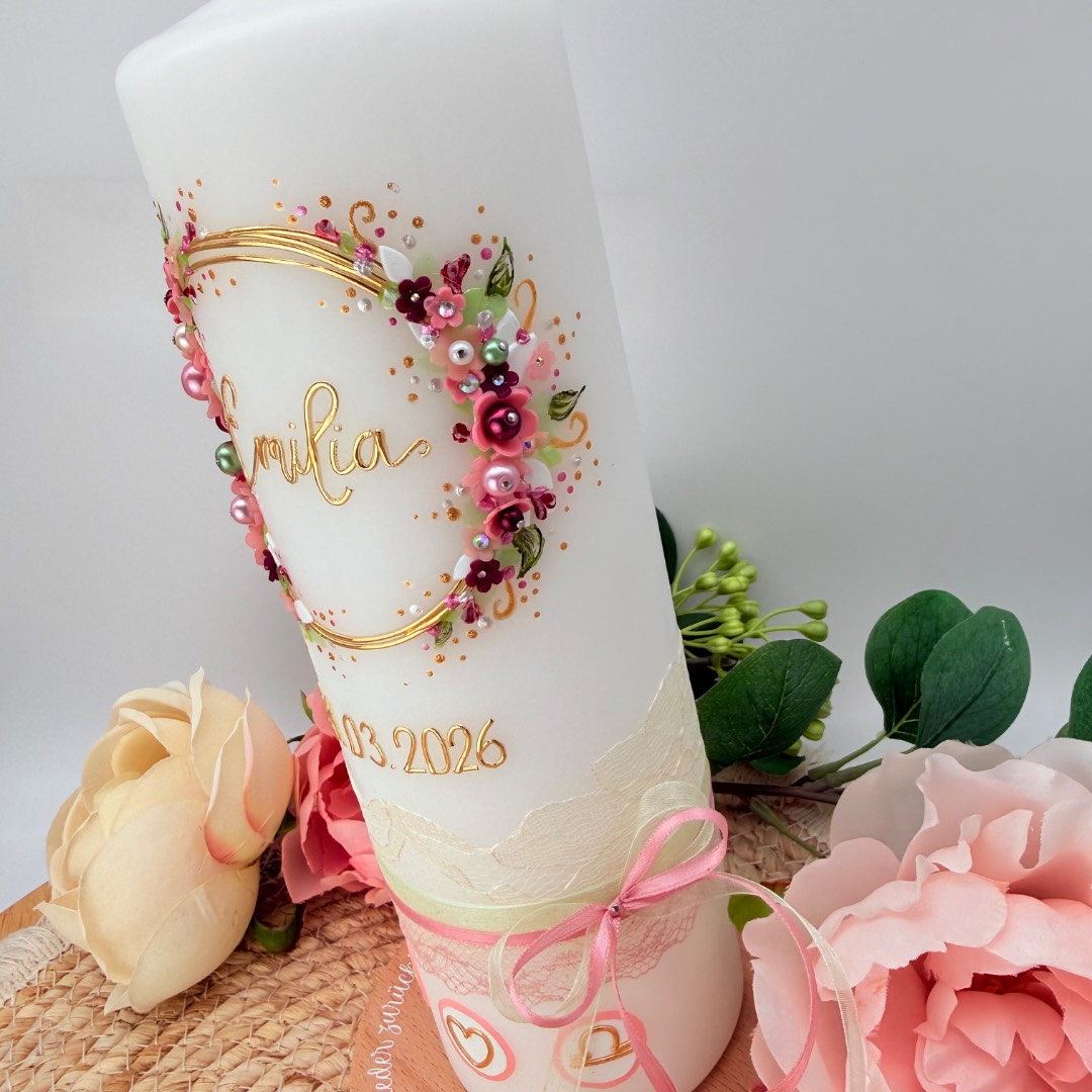 Taufkerze "Flowerloop" frühlingsrosa – Bild 4