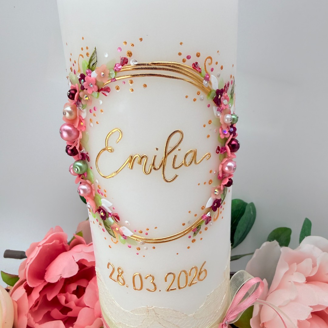 Taufkerze "Flowerloop" frühlingsrosa – Bild 2