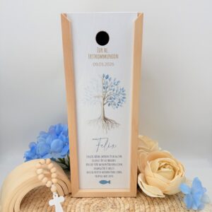 Kerzenverpackung "Holzbox Lebensbaum" verschiedene Farben